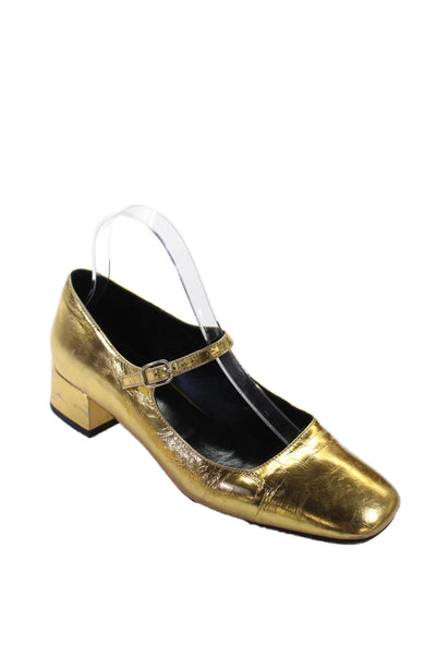 Mellow Yellow Womens Block Heel Metallic Mary Jane Pumps Gold Leather Size 38