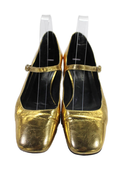 Mellow Yellow Womens Block Heel Metallic Mary Jane Pumps Gold Leather Size 38