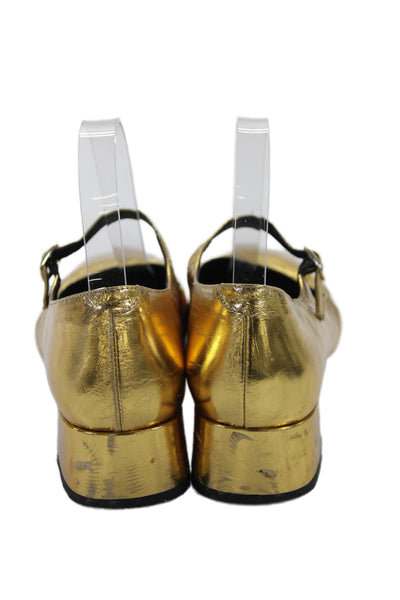 Mellow Yellow Womens Block Heel Metallic Mary Jane Pumps Gold Leather Size 38