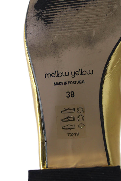 Mellow Yellow Womens Block Heel Metallic Mary Jane Pumps Gold Leather Size 38