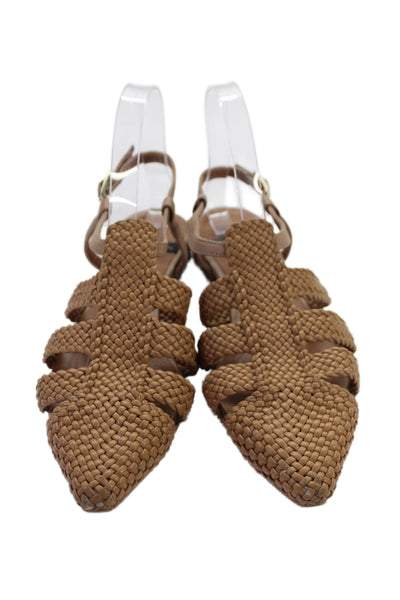 Angel Alarcon Womens Pointed Toe Caged Braided Leather Sandals Brown Size 39
