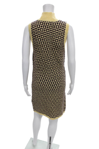 Zara Women Yellow Sweater Dress Turtleneck Sleeveless Geometric Knee Size M