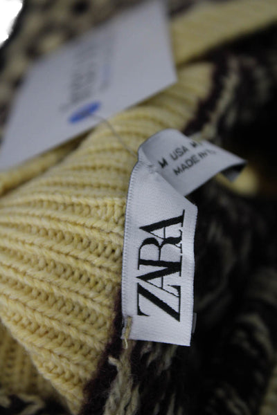 Zara Women Yellow Sweater Dress Turtleneck Sleeveless Geometric Knee Size M