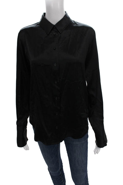 Frame Women Silk Collared Long Sleeve Button-Up Basic Black Size XS