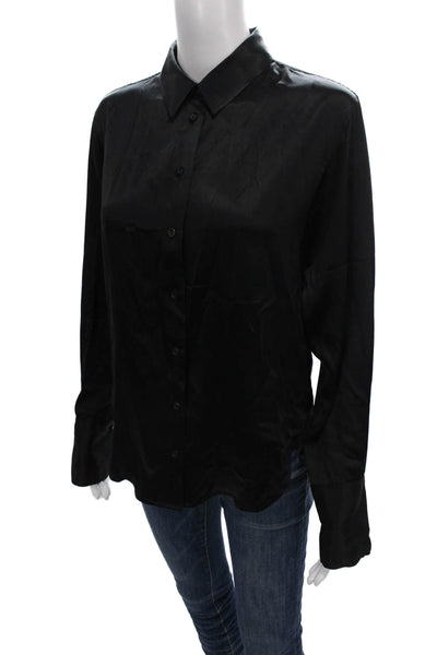 Frame Women Silk Collared Long Sleeve Button-Up Basic Black Size XS