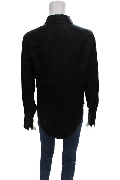 Frame Women Silk Collared Long Sleeve Button-Up Basic Black Size XS