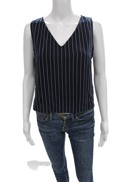 Babaton Women Sleeveless Striped V Neck Blouse Blue Size S