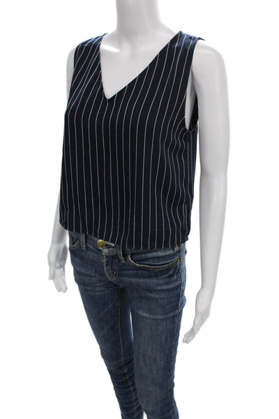 Babaton Women Sleeveless Striped V Neck Blouse Blue Size S