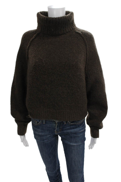 Zara Womens Brown Turtleneck Pullover Sweater Alpaca Blend Long Sleeve Size L