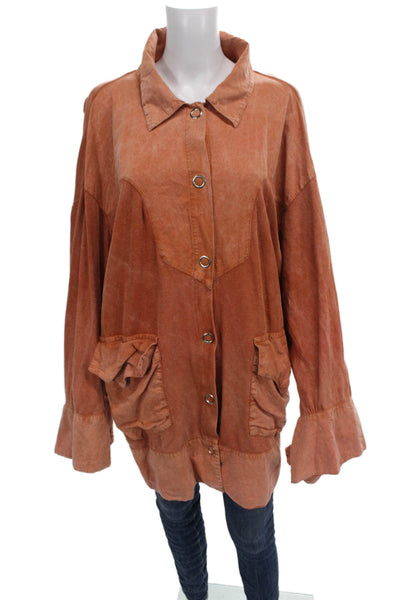Zara Womens Basic Jacket Orange Cotton Long Sleeve Button Size L