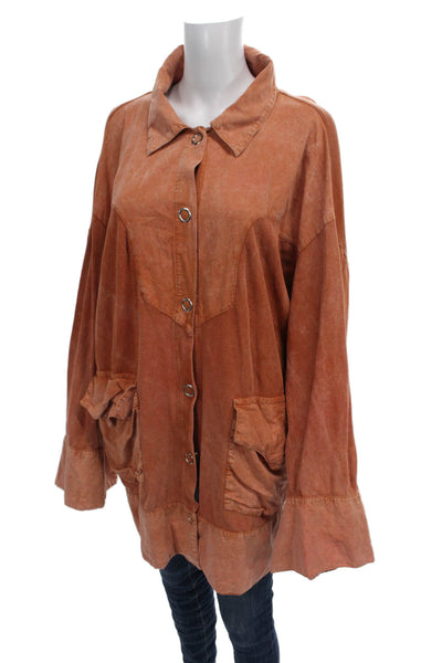Zara Womens Basic Jacket Orange Cotton Long Sleeve Button Size L