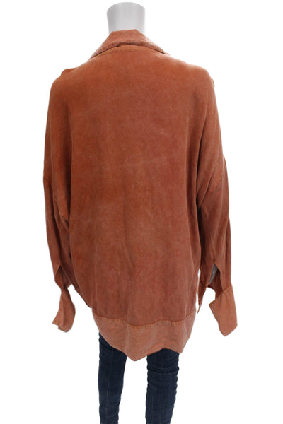 Zara Womens Basic Jacket Orange Cotton Long Sleeve Button Size L