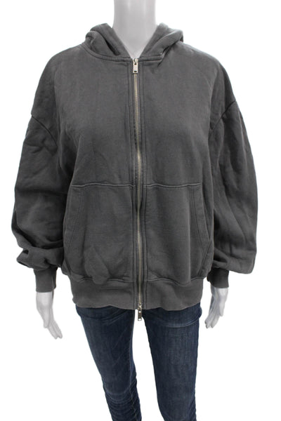 Zara Womens Full Zip Hoodie Gray Cotton Long Sleeve Size S