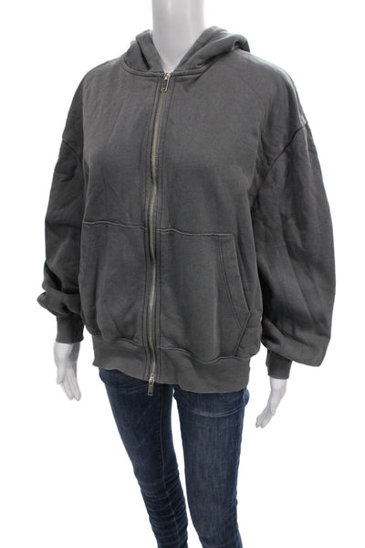 Zara Womens Full Zip Hoodie Gray Cotton Long Sleeve Size S