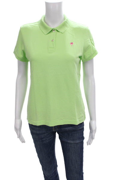 Lilly Pulitzer Women Green Collared Short Sleeve Basic Polo Pima Cotton Size M