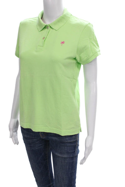 Lilly Pulitzer Women Green Collared Short Sleeve Basic Polo Pima Cotton Size M