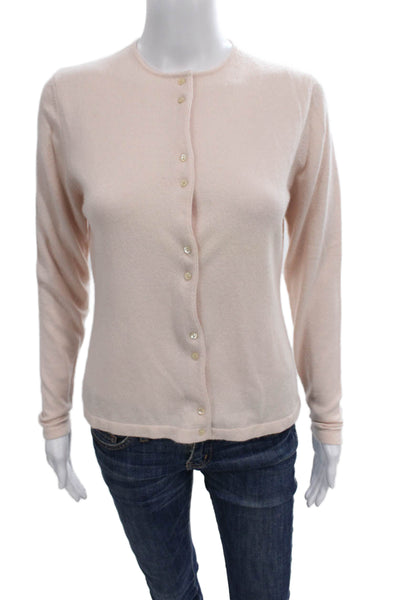 Autumn Cashmere Women Cardigan Pink 100% Cashmere Round Neck Long Sleeve Size L