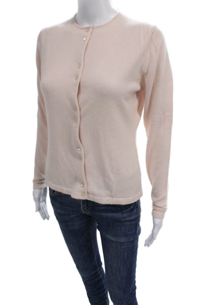 Autumn Cashmere Women Cardigan Pink 100% Cashmere Round Neck Long Sleeve Size L