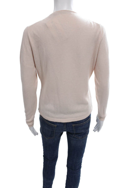 Autumn Cashmere Women Cardigan Pink 100% Cashmere Round Neck Long Sleeve Size L