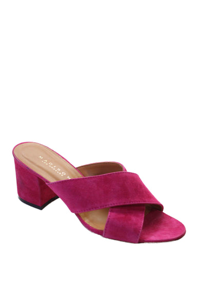 Madison Womenms Suede Cross Strap Sandal Heels Fuschia Pink Size 38 8