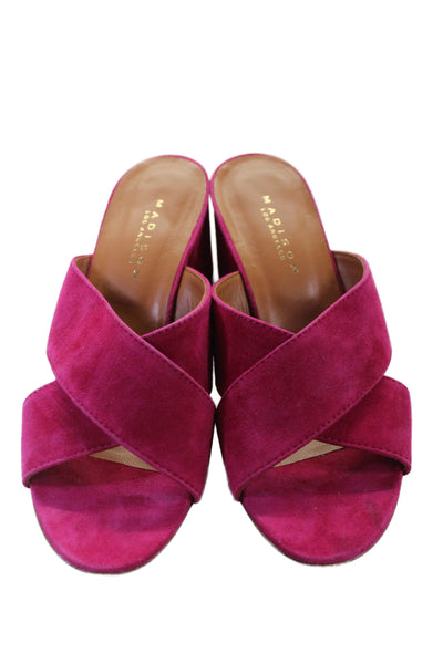 Madison Womenms Suede Cross Strap Sandal Heels Fuschia Pink Size 38 8