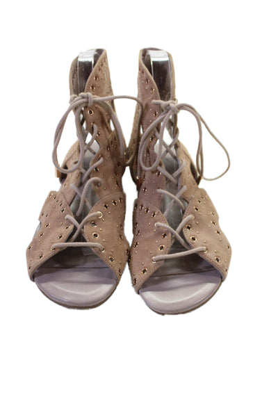 Joie Womens Suede Grommet Lace Up Slingbacks Sandals Beige Size 38 8