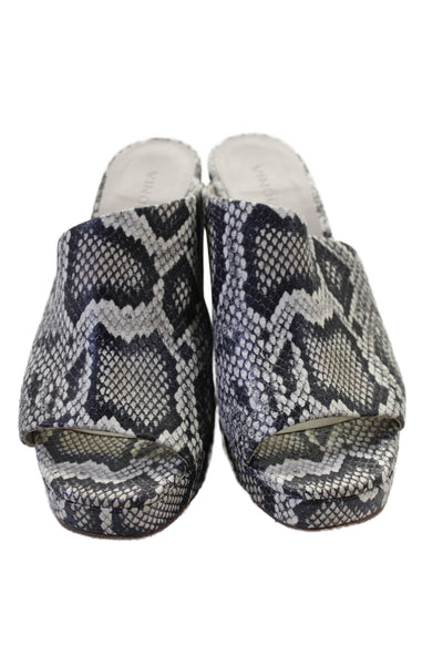 Vince Womens Snakeskin Print Mule Sandal Heels Black White Size 8 Medium