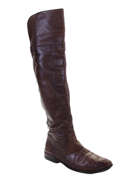 Frye Womens Leather Round Toe Pull On Knee High Boots Brown Size 9B