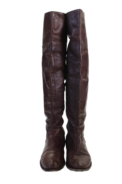 Frye Womens Leather Round Toe Pull On Knee High Boots Brown Size 9B