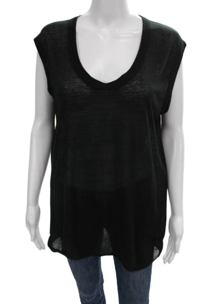 Helmut Lang Women Black Tunic V Neck Sleeveless Semi Sheer Size M