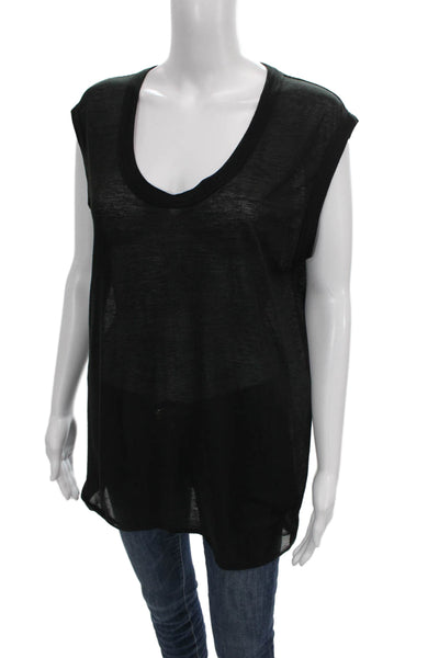 Helmut Lang Women Black Tunic V Neck Sleeveless Semi Sheer Size M