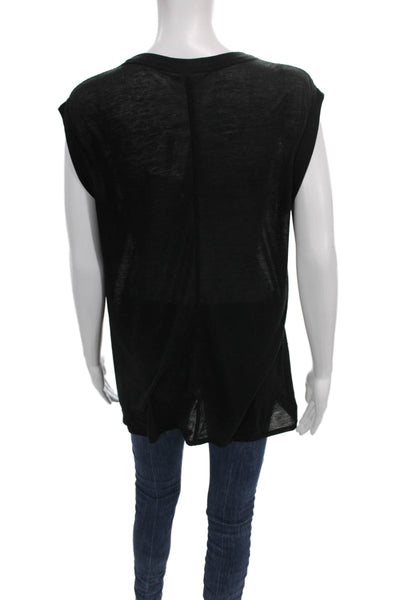 Helmut Lang Women Black Tunic V Neck Sleeveless Semi Sheer Size M