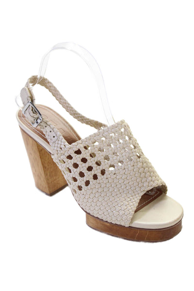 Staud Womens Leather Platform Slingbacks Sandal Heels White Size 38.5 8.5