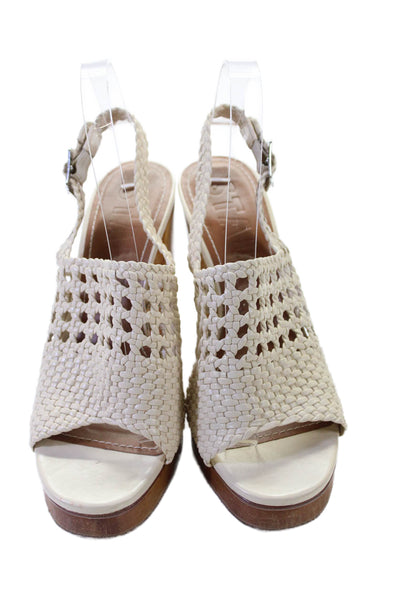Staud Womens Leather Platform Slingbacks Sandal Heels White Size 38.5 8.5