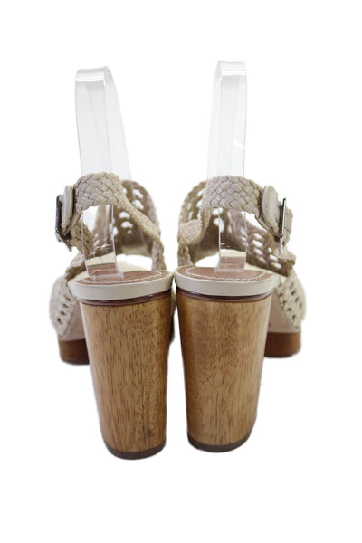 Staud Womens Leather Platform Slingbacks Sandal Heels White Size 38.5 8.5