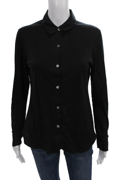 Theory Women Black Cotton Collared Long Sleeve Basic Button-Up Size S