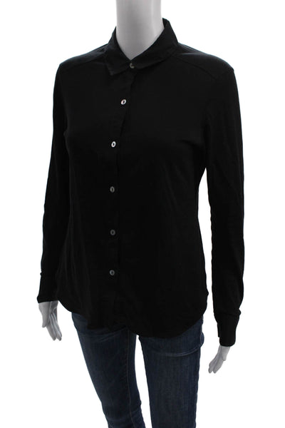 Theory Women Black Cotton Collared Long Sleeve Basic Button-Up Size S