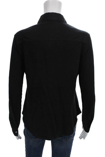 Theory Women Black Cotton Collared Long Sleeve Basic Button-Up Size S
