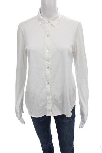 Theory Womens White Cotton Collared Long Sleeve Button Up Shirt Size S
