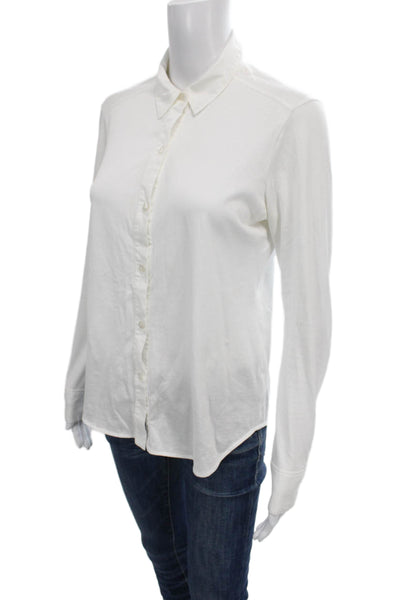 Theory Womens White Cotton Collared Long Sleeve Button Up Shirt Size S