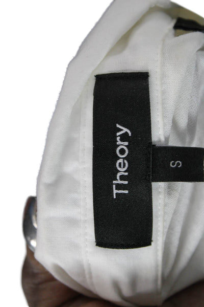 Theory Womens White Cotton Collared Long Sleeve Button Up Shirt Size S