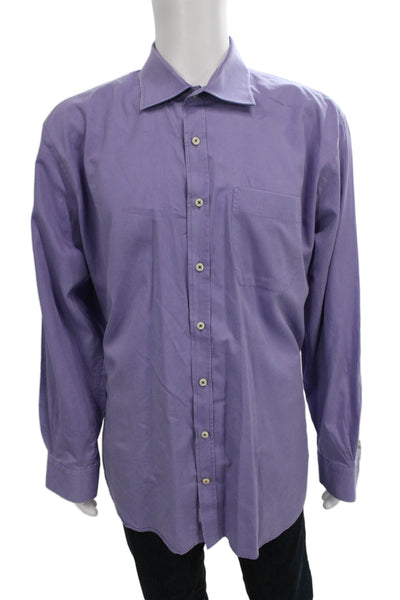 Peter Millar Mens Cotton Collared Long Sleeve Buttoned-Down Purple Size XL