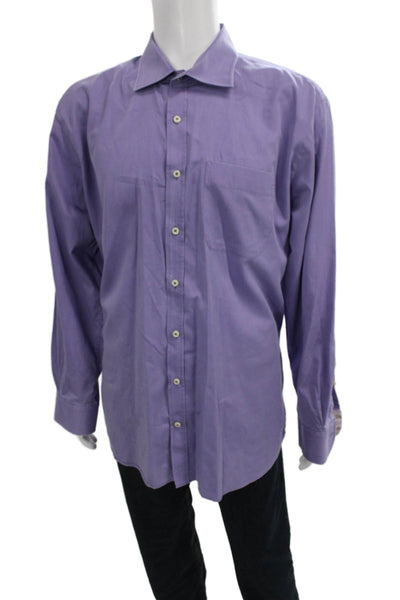 Peter Millar Mens Cotton Collared Long Sleeve Buttoned-Down Purple Size XL