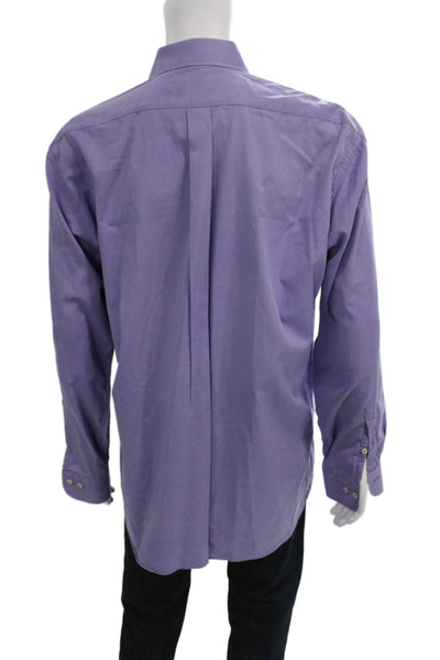 Peter Millar Mens Cotton Collared Long Sleeve Buttoned-Down Purple Size XL