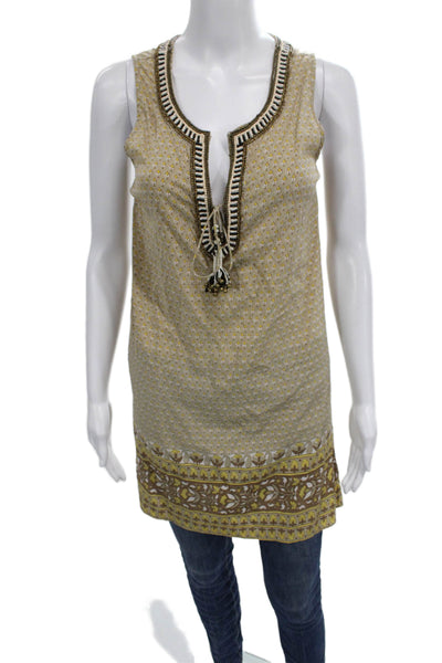 Calypso Saint Barth Women Floral V-Neck Sleeveless Tunic Beige Size XS