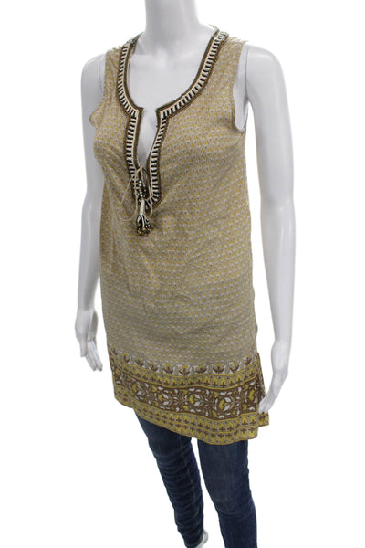 Calypso Saint Barth Women Floral V-Neck Sleeveless Tunic Beige Size XS