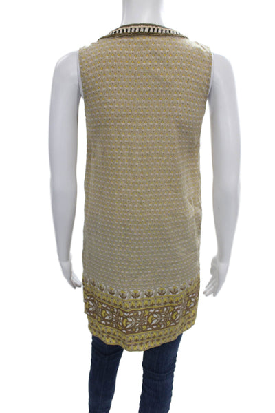 Calypso Saint Barth Women Floral V-Neck Sleeveless Tunic Beige Size XS