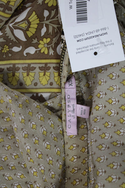 Calypso Saint Barth Women Floral V-Neck Sleeveless Tunic Beige Size XS