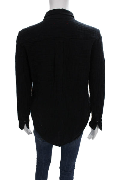 Xirena Womens Basic Collared Button Up Black Long Sleeve Cotton Top Size XS