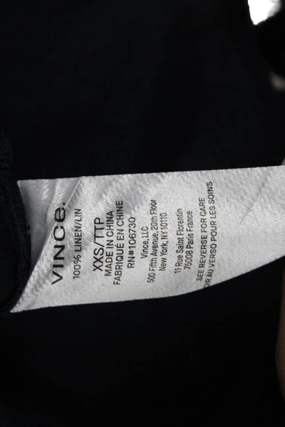 Vince Womens Basic Linen Collared Button Up Long Sleeve Blue Petites Size 2XS